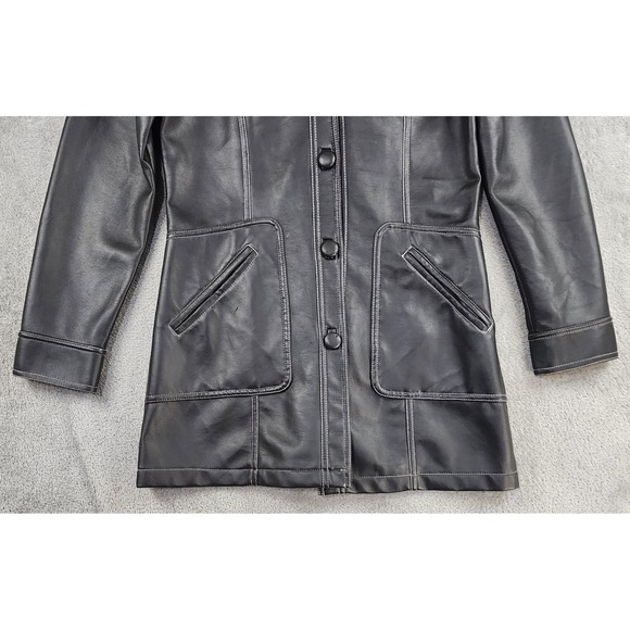 Neutral Zone Coat Womens Small Black Faux Leather  Longline Button Front Vintage - Picture 7 of 15
